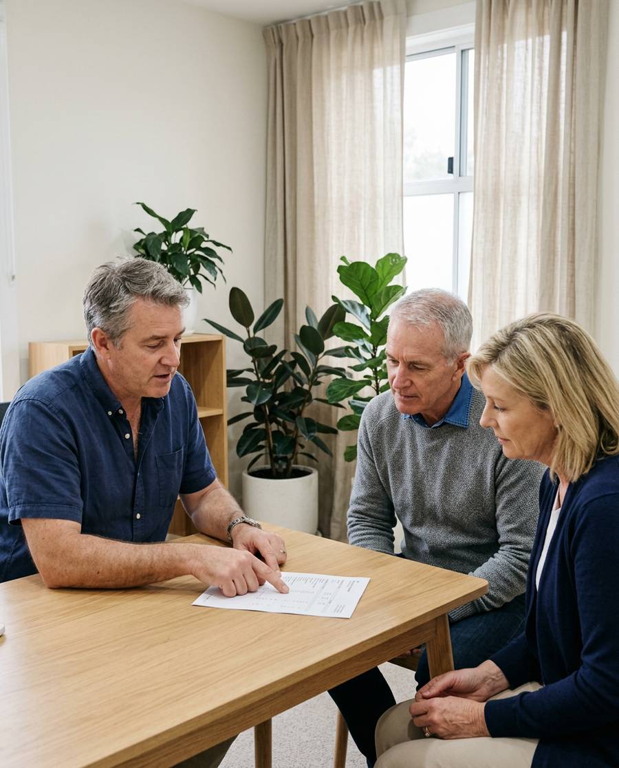 A longevity doctor taking a couple through their results in a private consult room